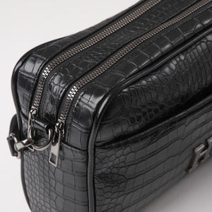 Cartera Bandolera Betsy Ecocuero Croco Negro Humana