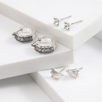 Set De 3 Aros Stones Plateado Humana