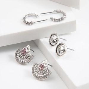 Set De 3 Aros Rose Plateado Humana