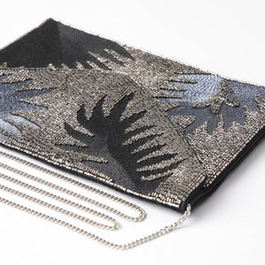 Cartera De Fiesta Mostacilla Hojas Plateado Humana