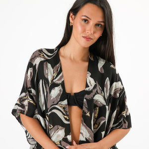 Kimono Abierto Floral Grey Id