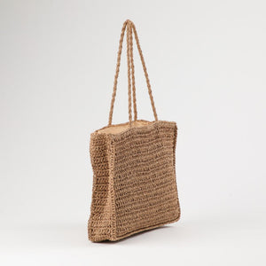 Cartera Tote Mila Tipo rafia tejida café Playa Humana