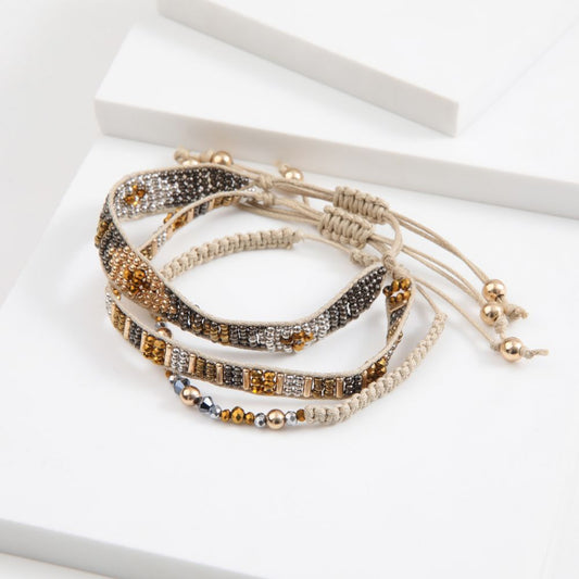 Set De 3 Pulseras Tejidas Dorado Humana