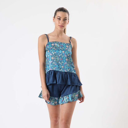 Pijama Short Flower Azul M Humana