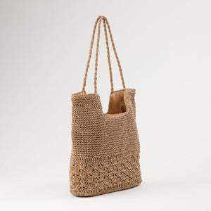 Cartera Tote Mia Tipo rafia tejida café Playa Humana