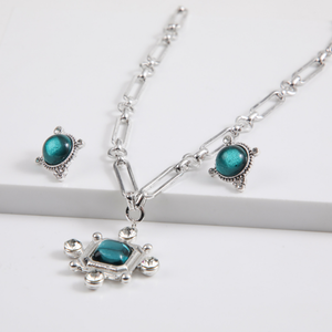 Set Collar Mina Plateado Humana