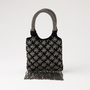 Cartera De Fiesta Bordado Flor Negro Humana