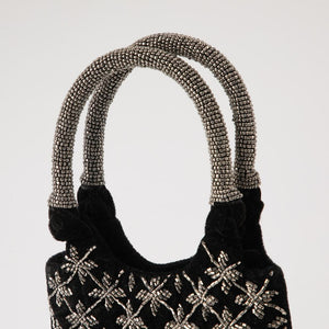 Cartera De Fiesta Bordado Flor Negro Humana