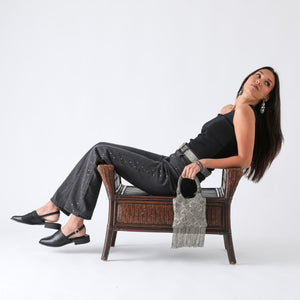 Cartera De Fiesta Bordado Flor Gris Humana