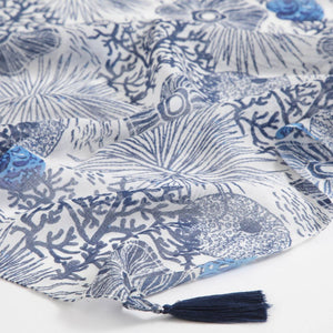 Pañuelo Estampado Raya Azul Borlas Humana