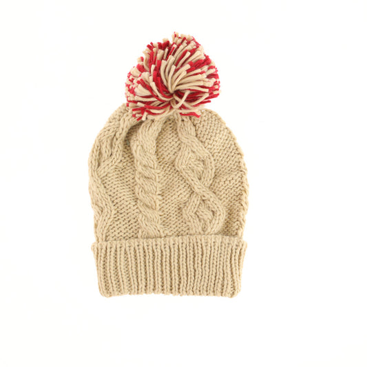 Gorro Tejido Crema y Burdeo Pompon i-D