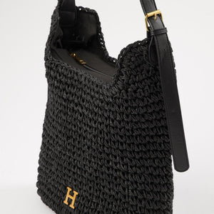 Cartera de Hombro Mimi Tipo rafia tejida negro Playa Humana