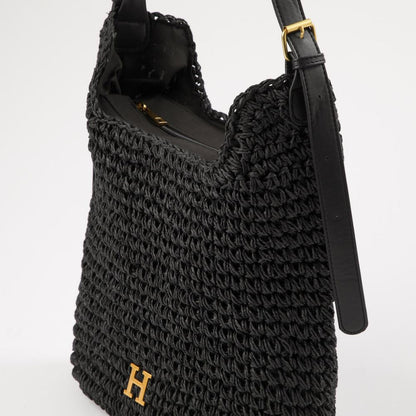Cartera de Hombro Mimi Tipo rafia tejida negro Playa Humana