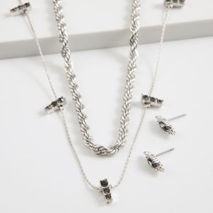 Set Collar y Aros Doble Twist Plateado Tatienne