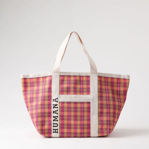 Cartera Tote Dena Tejido Cuadros Fucsia Humana