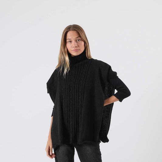 Poncho Tejido Melange Negro i-D