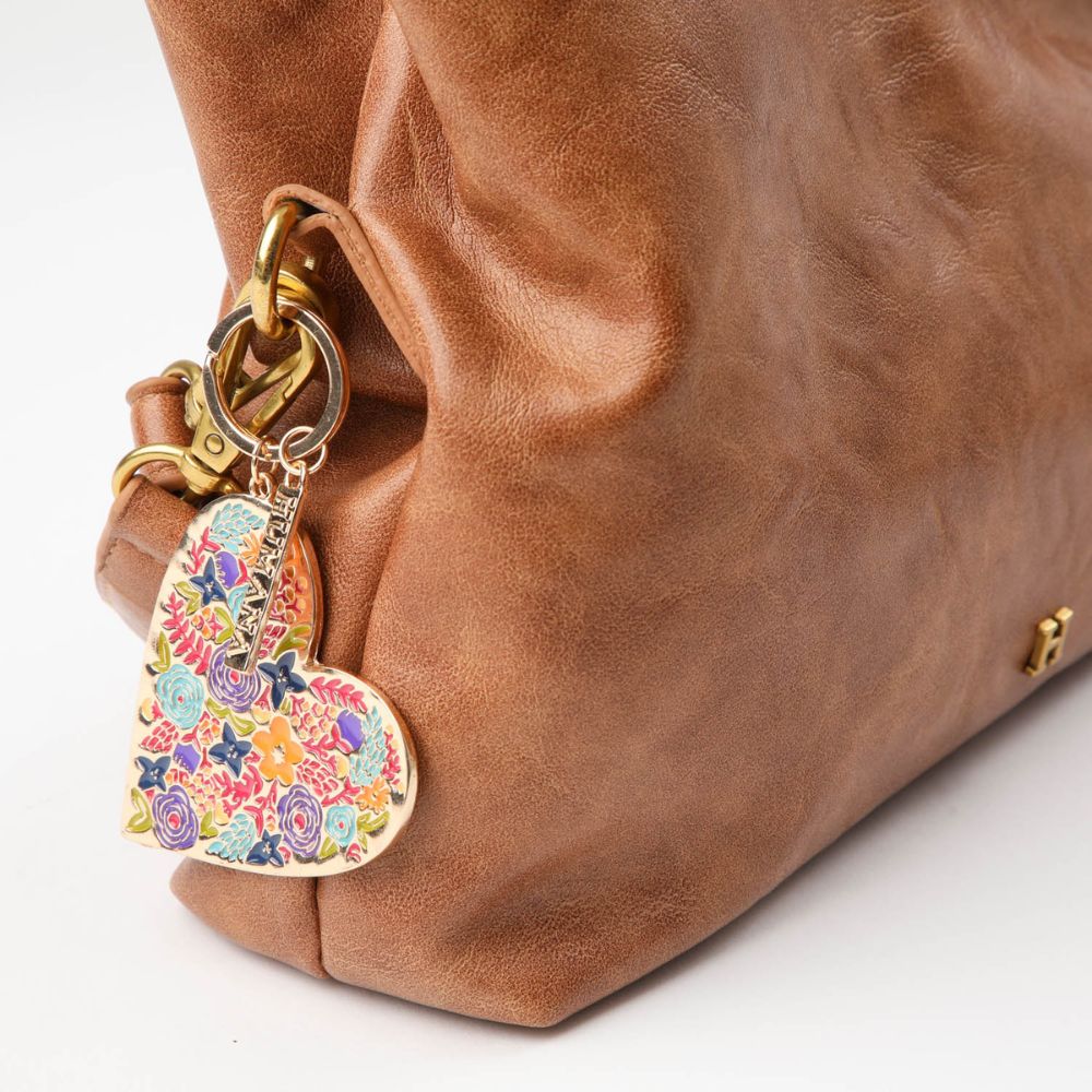 Llavero Heart Flores Dorado Humana