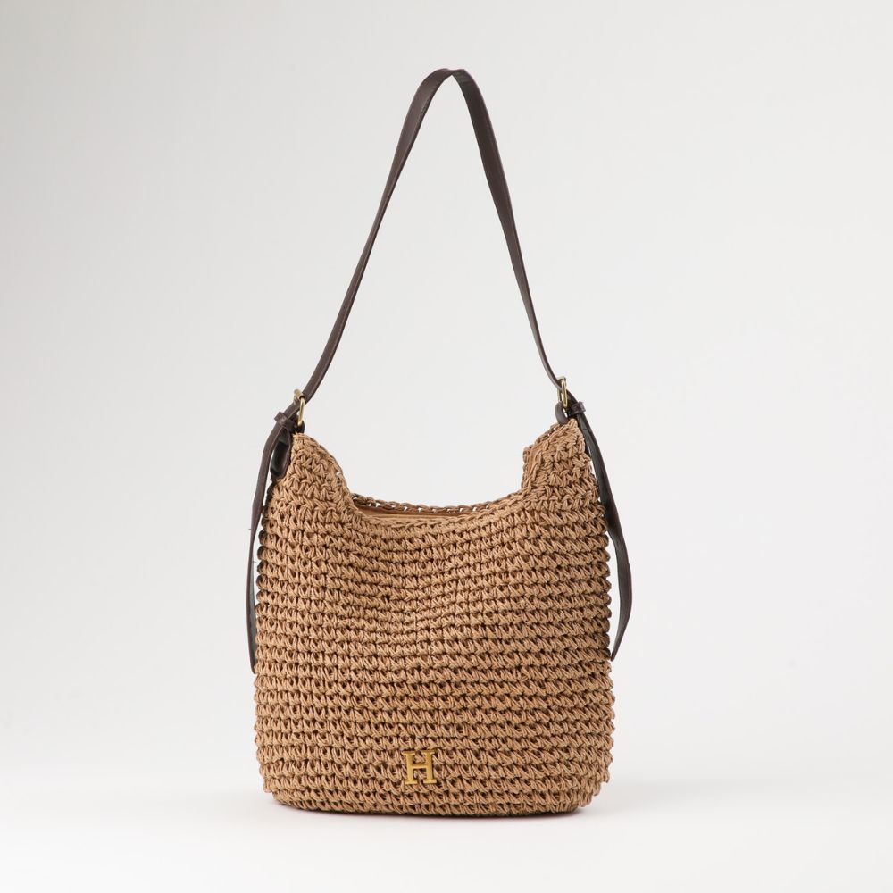 Cartera de Hombro Mimi Tipo rafia tejida café Playa Humana