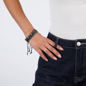 Set De 3 Pulseras Tejidas Negro Humana