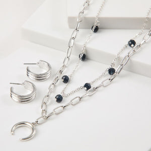 Set Collar Y Aros Adak Plateado Humana