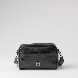 Cartera Bandolera Betsy Ecocuero Croco Negro Humana