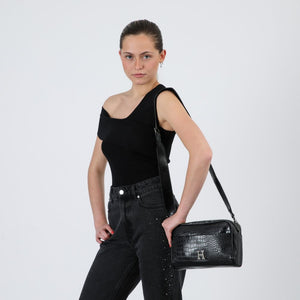 Cartera Bandolera Betsy Ecocuero Croco Negro Humana