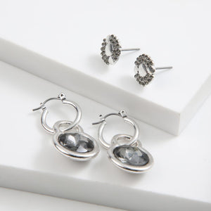 Set de 2 aros Jade Plateado ID