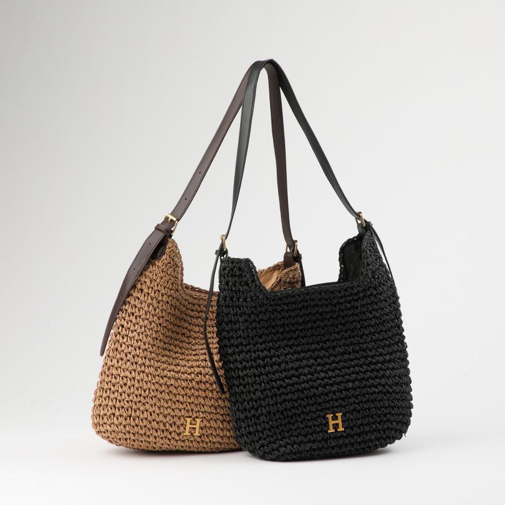 Cartera de Hombro Mimi Tipo rafia tejida café Playa Humana