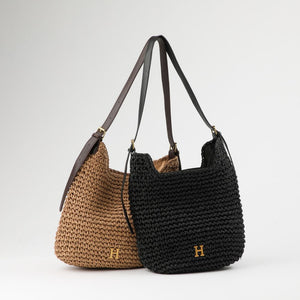 Cartera de Hombro Mimi Tipo rafia tejida café Playa Humana