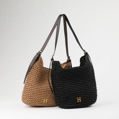 Cartera de Hombro Mimi Tipo rafia tejida café Playa Humana