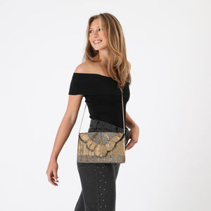 Cartera De Fiesta Mostacilla Abanico Dorado Humana