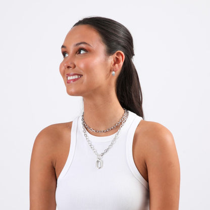 Set Collar y Aros Doble Rock Plateado Humana