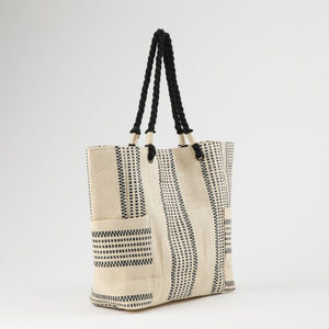 Cartera Tote Ficus Tejida tipo rafia blanco Playa ID