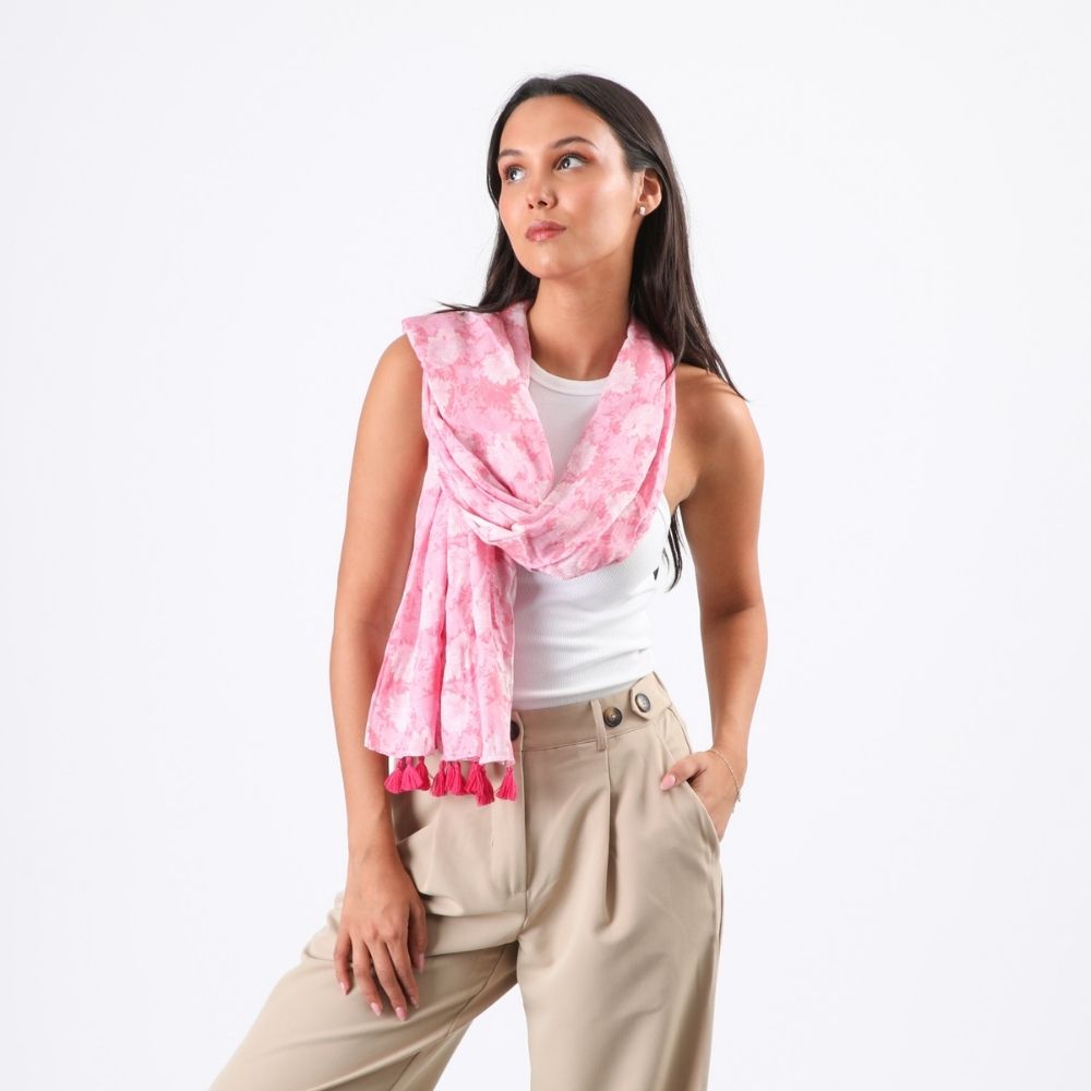 Pañuelo Estampado Sigrid Borlas Rosado Tatienne