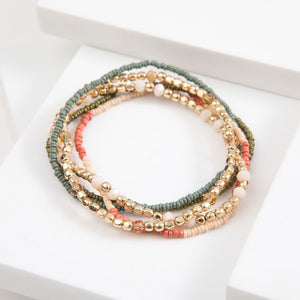 Set De 5 Pulseras Mostacilla Multicolor Verde Humana