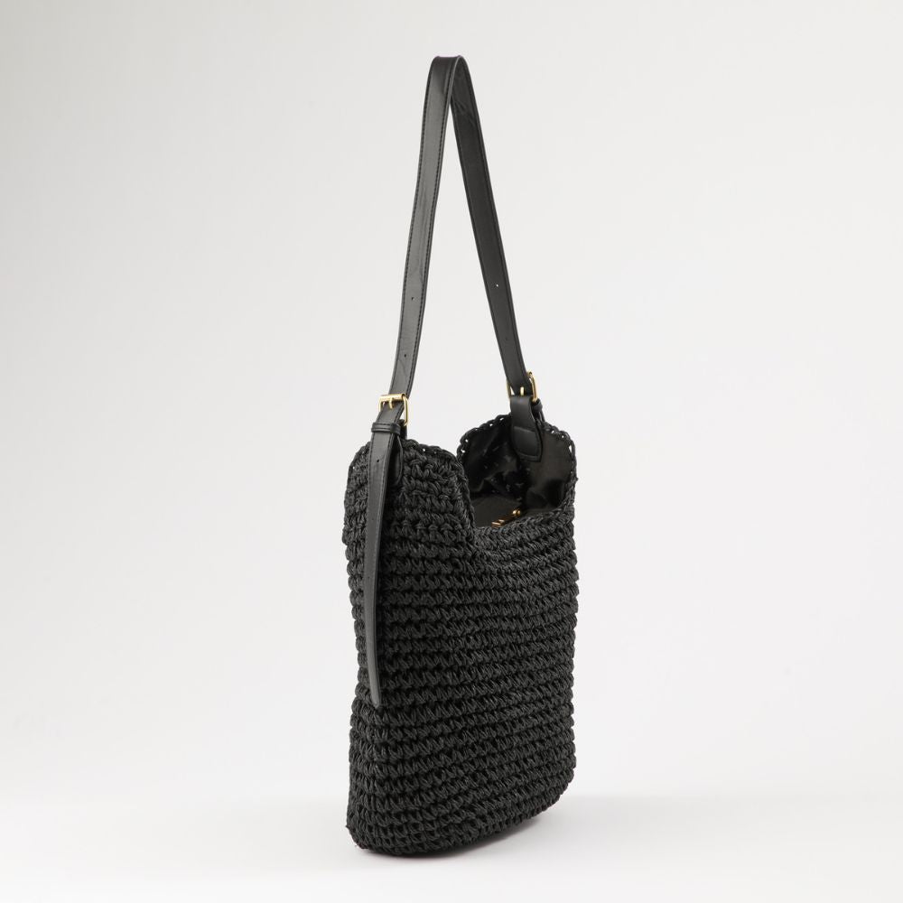 Cartera de Hombro Mimi Tipo rafia tejida negro Playa Humana