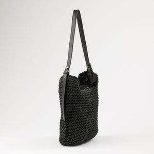 Cartera de Hombro Mimi Tipo rafia tejida negro Playa Humana