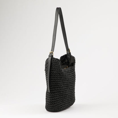 Cartera de Hombro Mimi Tipo rafia tejida negro Playa Humana