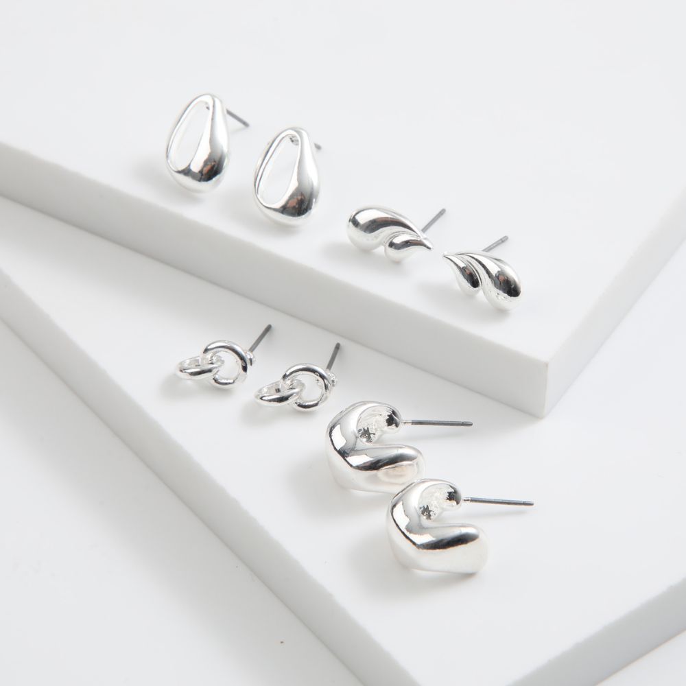 Set de 4 aros Drop Plateado ID
