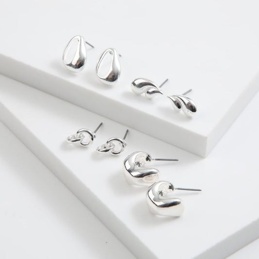 Set de 4 aros Drop Plateado ID