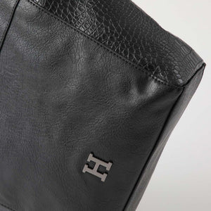 Cartera Tote Bella Ecocuero Croco Negro Humana