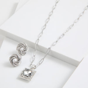 Set de aros y collar Gabriela Plateado ID