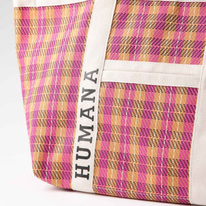 Cartera Tote Dena Tejido Cuadros Fucsia Humana