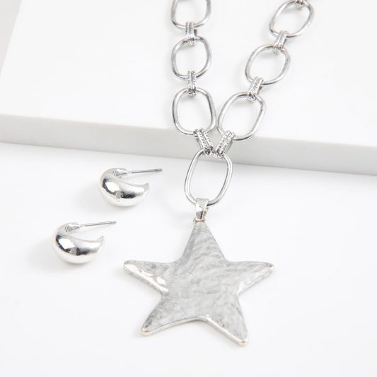 Set De Collar Y Aros Star Plateado Humana