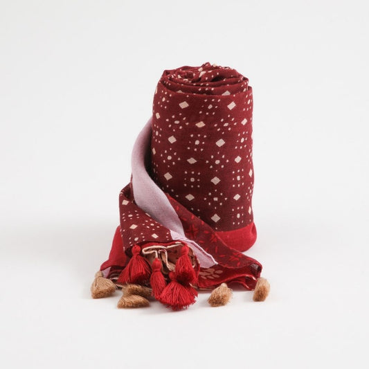 Pañuelo Estampado Rita Rojo Borlas Humana
