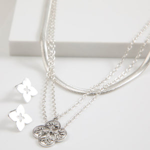 Set Collar y Aros Floret Plateado Tatienne