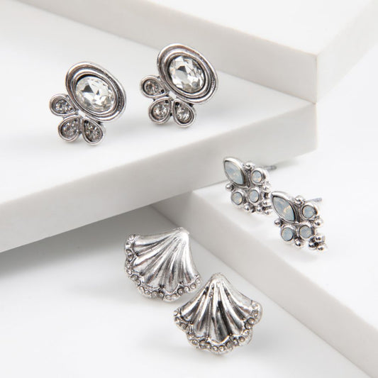 Set De 3 Aros Shell Plateado Humana