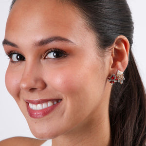 Set De 2 Aros Ruby Piedras Dorado Humana