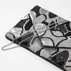 Cartera De Fiesta Mostacilla Floral Negro Humana