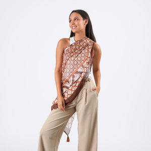 Pañuelo Estampado Oda Borlas Mostaza Tatienne